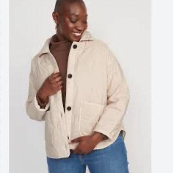 Old Navy quilted pattern puffy Jacket women’s XXL tall cream lightweight - Picture 1 of 11